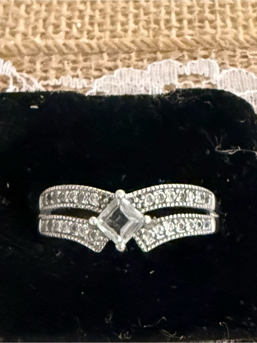 Silver Crystal Bridal Ring - Elegant Clear Stone Accent size 8
